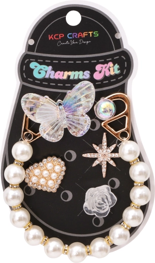 Set of decorative accessories for slippers – pearl chain and butterfly