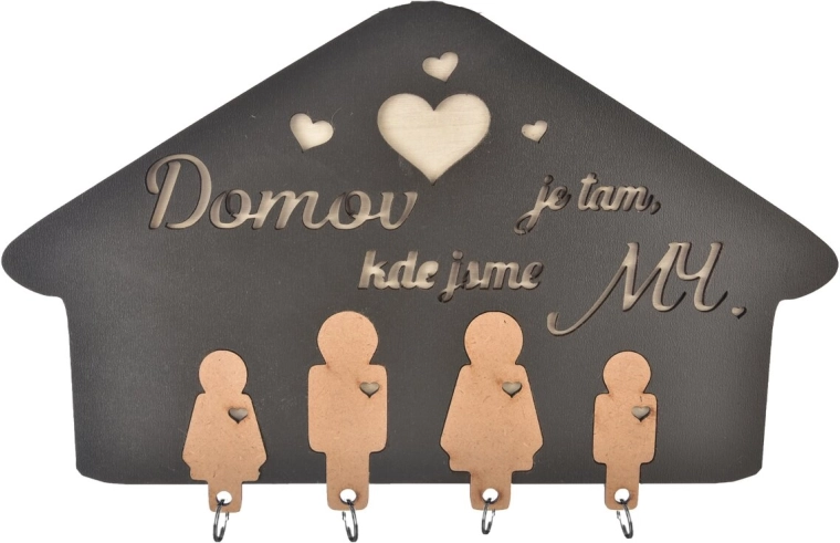 Zidni vješak za ključeve od drva s natpisom „Dom je tamo…”