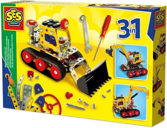 SES Creative metalni konstrukcijski set – građevinska vozila 3 u 1