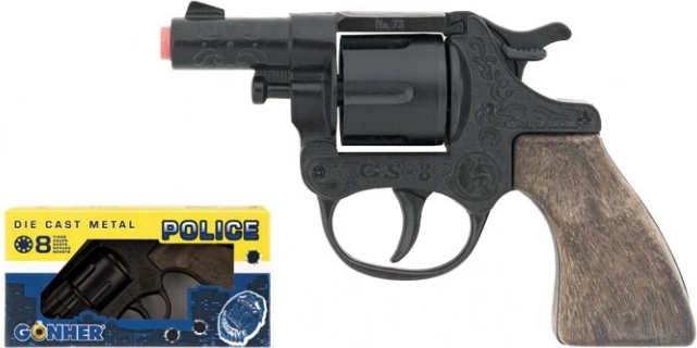 Metalni policijski revolver na kapsule, crni, 8 metaka