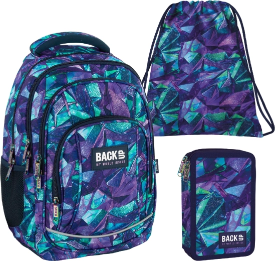 BackUP Crystal school set 3-in-1 – backpack, equipped pencil case and drawstring bag