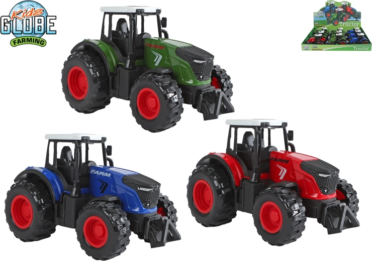 Metalni traktor Kids Globe Farming s povratnim hodom 12 cm - 1 komad