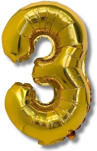 Zlatni folijski balon broj 3, 40 cm