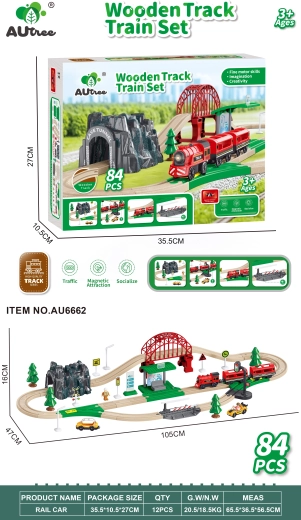 Wooden Train Set with Wooden Pieces, 84 Pieces