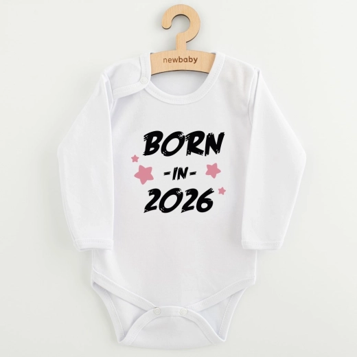 New Baby dječji bodi s tiskom Born in 2026 pink, dugi rukav, vel. 68