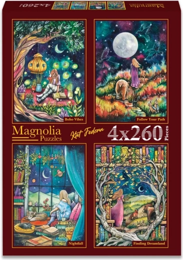 Magnolia set puzzli Pohoda, Po vlastitoj stazi, Sumrak i Potraga za carstvom snova 4×260 dijelova