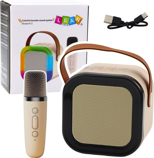 Wireless karaoke speaker with microphone K12 RGB Bluetooth – beige