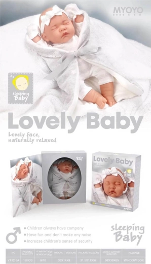 Baby doll in a grey blanket
