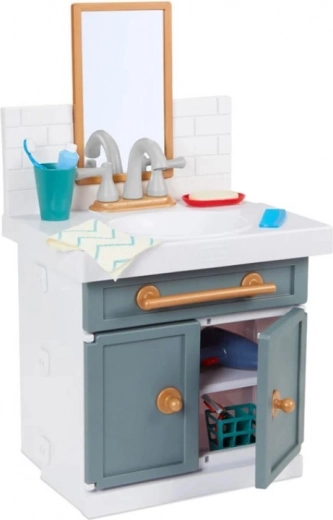 Children's bathroom sink with mirror and accessories
