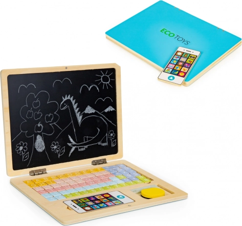 Drveni edukativni laptop s magnetskom pločom i slovima ECO TOYS