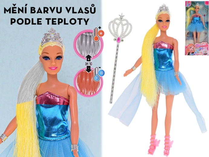 Doll with color-changing hair and accessories, 29 cm