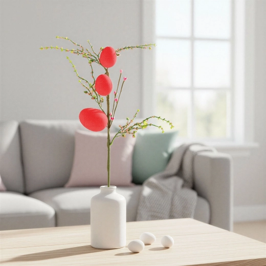 Glittery Easter branch with eggs, red, 40 × 16 cm