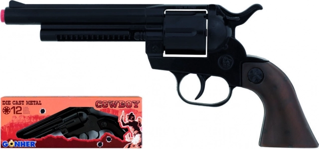 Kovbojski metalni revolver crni 12 metaka