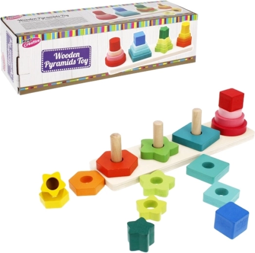Wooden shape sorter – colorful pyramids in different shapes