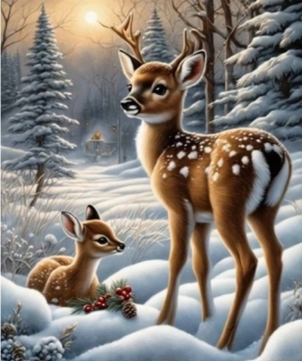 Dijamantno slikanje lane u zasnježenoj šumi 30 × 40 cm