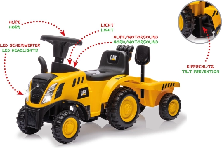 Children's CAT Tractor Ride-On with Trailer 2-in-1, Yellow