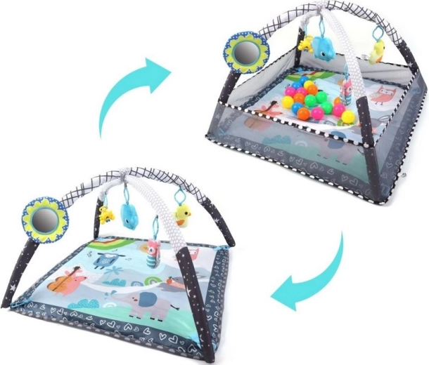 2-in-1: play mat with arches and a safe playpen