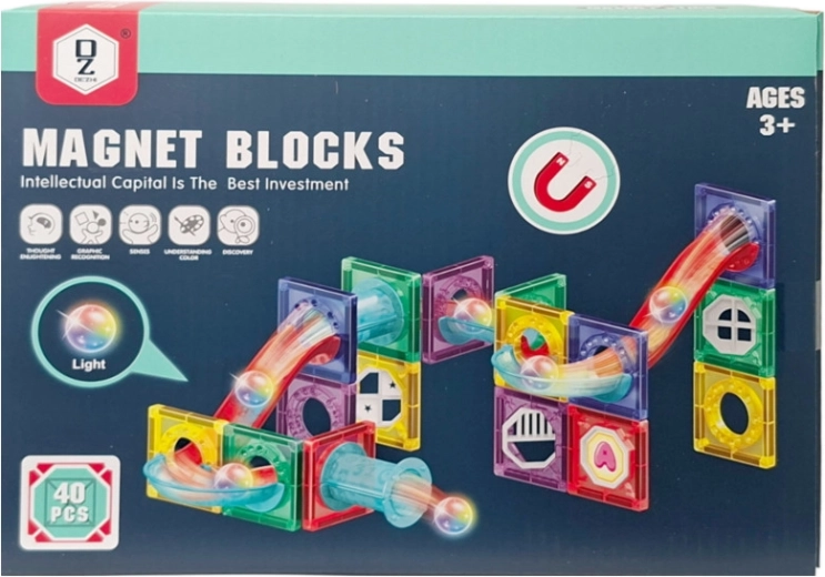 Magnetic Construction Set with Track and Light-Up Marbles