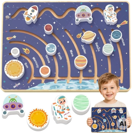 Tooky Toy educational wooden board with the solar system