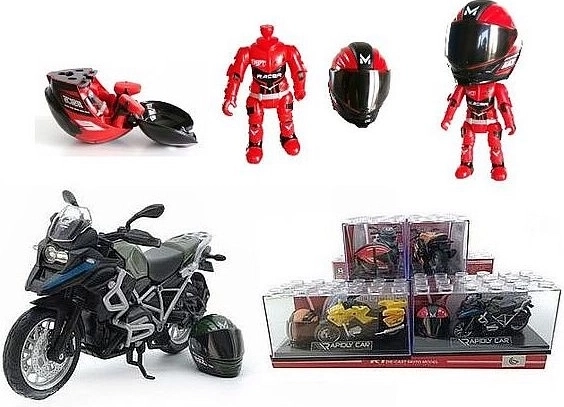 Motocikl s kacigom i figuricom vozača (1:14)