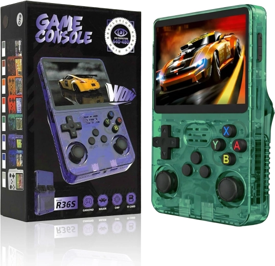 Portable retro game console RENEW FORCE R36S green 64GB with ArkOS 2.0 - 1 piece