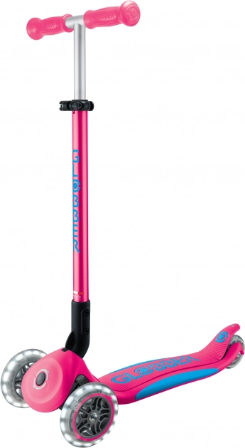 Globber dječji romobil na tri kotača Plus - Primo Foldable Plus Lights V2 Fuchsia Pink sa svjetlećim kotačima