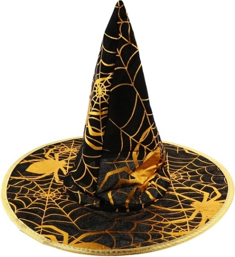 Children's witch hat with golden spiderweb, size S