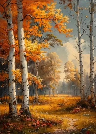 Dijamantno slikanje Jesen među brezama 30 × 40 cm