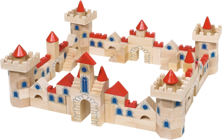 Wooden castle building set from blocks (145 pieces)