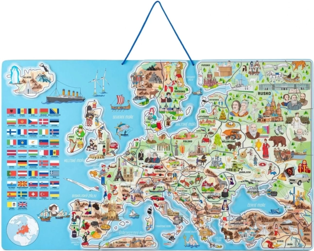 Woody Magnetna karta Europe s ilustracijama i igra 3u1