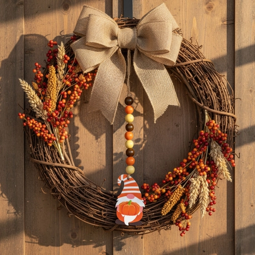 Autumn Hanging Gnome Decoration with Pumpkin Made of Wood