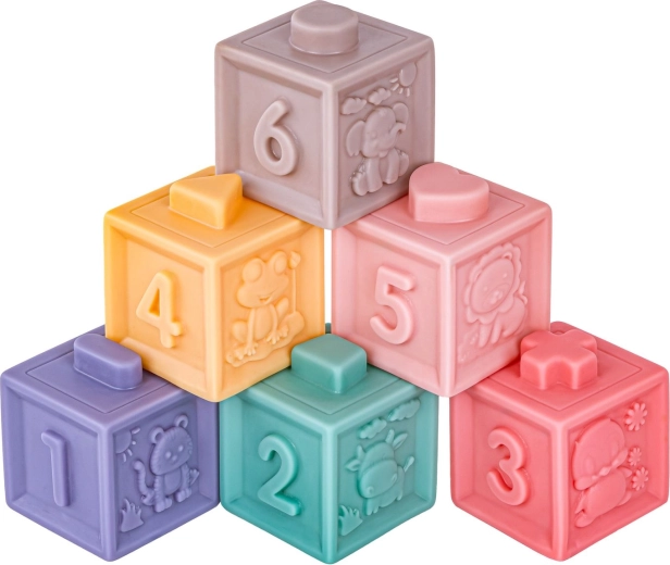 Soft silicone blocks with raised patterns for sensory learning