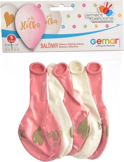 Lateks baloni „To je djevojčica“ ružičasto-bijeli 5 kom