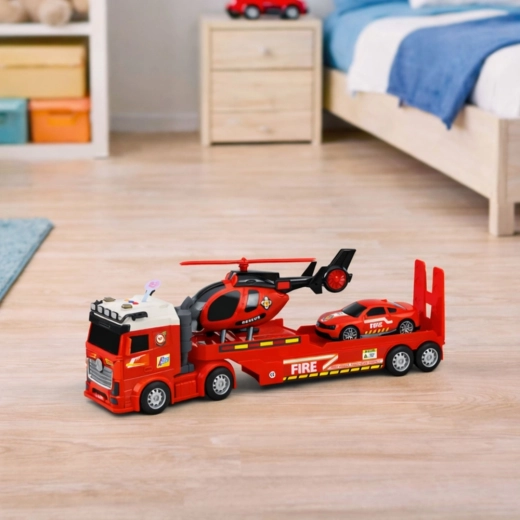 Kamion s platformskom prikolicom i sklopivom rampom