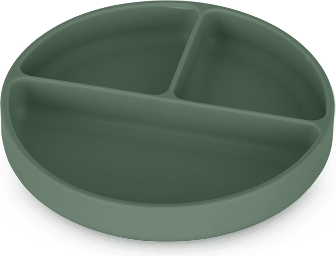 Petite&Mars silikonski podijeljeni tanjur s vakuumskom prijanjaljkom Take&Match misty green 6m+