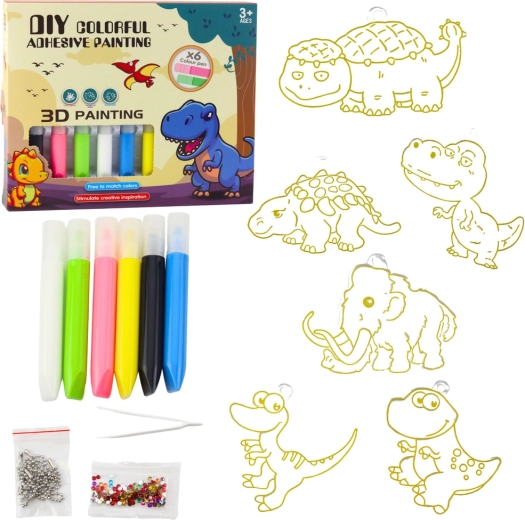Kreativni DIY set – vitraj privjesci dinosauri sa 6 gel olovki