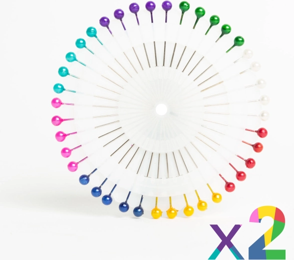 Set of pins with colorful plastic heads and holder