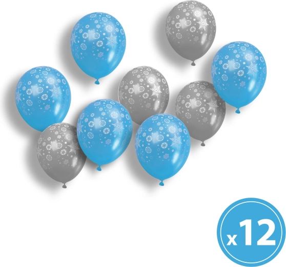 Blue-Silver Christmas Balloon Set, 12 Pieces