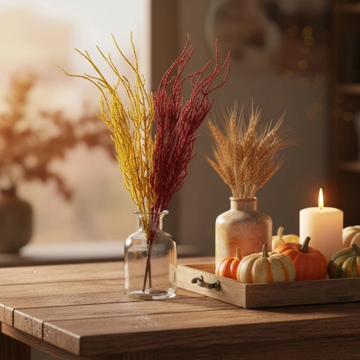 Autumn decorative branch with glitter - 1 piece