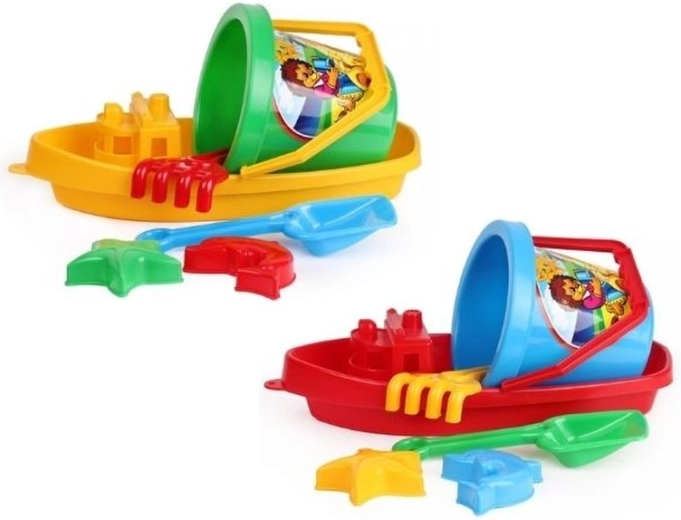 TechnoK set za pijesak – brodić, kantica, lopatica, grabljice i kalupi