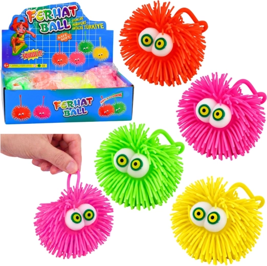 Svjetleća puffer loptica s očima LED – antistresni senzorički gniotek, mix boja
