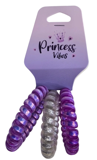 Pink set spiralnih gumica za kosu ljubičasta i srebrna (3 kom)
