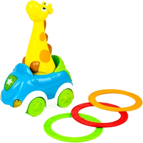 Interactive Game Giraffe: Hit the Target with Moving Car and Rings