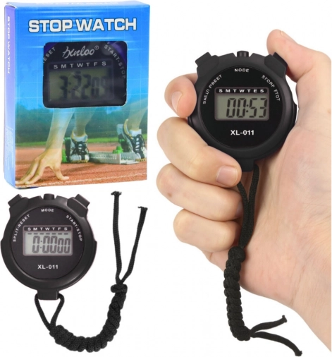 Digitalni sportski štoper s LCD zaslonom, crni