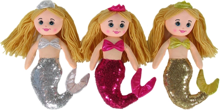 Tekstilna lutka morska sirena sa šljokicama - 1 komad