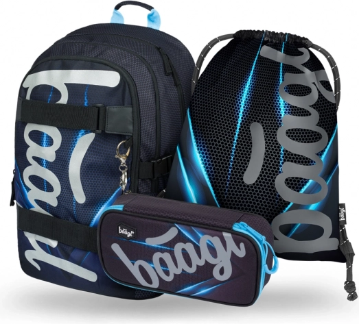 Baagl školski set Skate Bluelight – ruksak, pernica i vrećica
