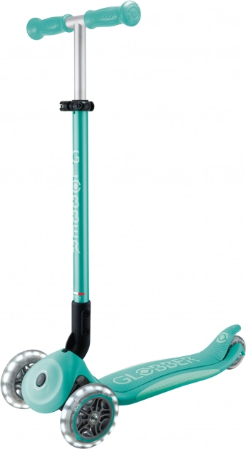 Globber dječji romobil na tri kotača Plus - Primo Foldable Plus Lights V2 Dark Mint sa svjetlećim kotačima
