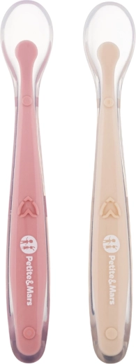 Petite&Mars silikonske žličice s futrolom Take&Match pea–ochre, 2 kom, 6 mj+