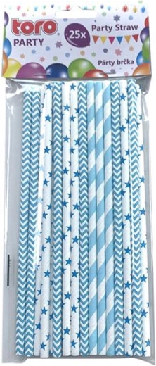Paper straws 19.7 cm, 25 pcs – light blue, mix of patterns