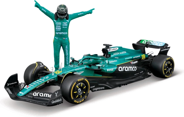 Bburago model Formule 1 Aston Martin AMR25 2025 Lance Stroll (broj 18) 1:24 s figurom vozača